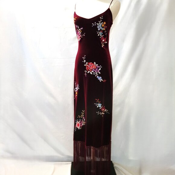 Rare 1990's Vintage Betsey Johnson Embroidered Velvet Evening Dress - Size 6 - Picture 3 of 11
